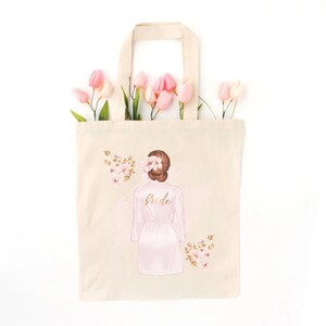 Custom Bride Bag, Bride Tote Bag, Bride Gift, Pink and Gold Aesthetic Tote Bag, You get to choose your hair color!