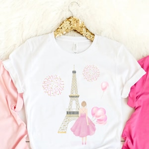 Custom girl light pink aesthetic Paris shirt, Paris eiffel tower tee, White Paris tee, Paris France shirt, Paris gift, Paris trip shirts