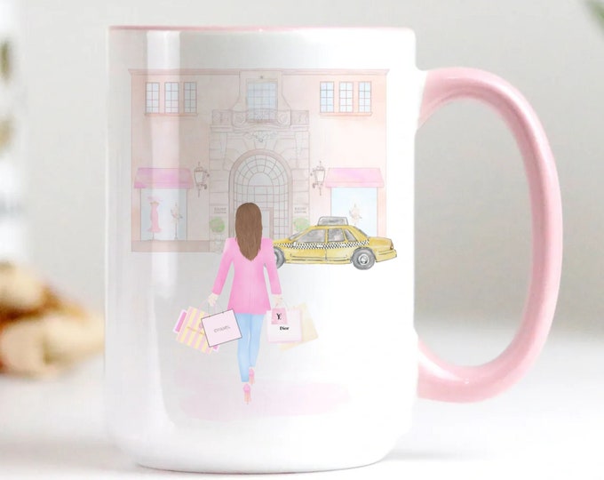 Customized Watercolor Pink Aesthetic New York City Fashion Illustration Coffee Mug