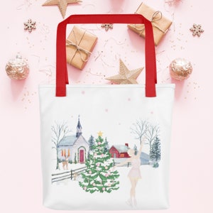 Pink Christmas Tote Bag, Girly Christmas Tote, Pink Tote Bag, Christmas Gift Girl, Custom Tote Bag, Custom Christmas Tote Bag, Holiday Tote