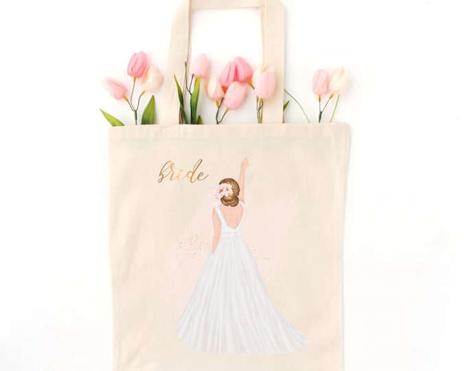 Bride To Be Natural Canvas Tote Bag, Bride Tote Bag, Gift for Bride, Bride bag, Girly aesthetic Tote Bag, Choose your hair color!