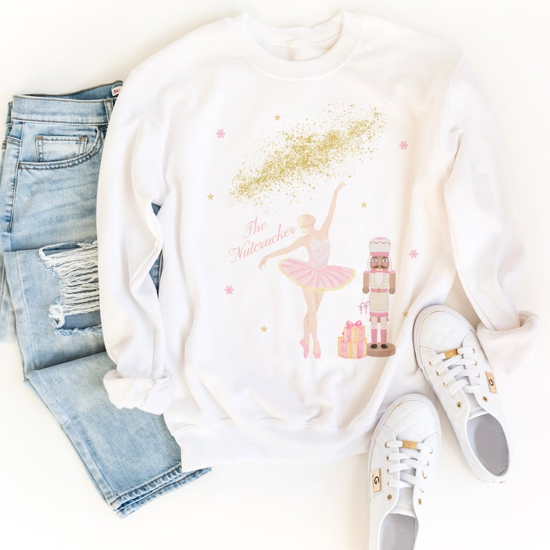 Custom Pink Nutcracker Christmas Sweatshirt, White or Pink Christmas