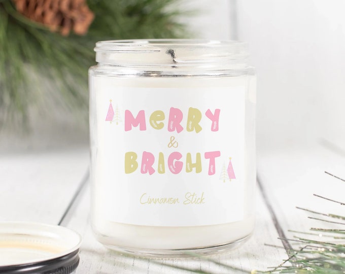 Merry and Bright Soy Pink Christmas Candle, Holiday Candles, Christmas Scented Candle, Soy candles, Winter Candles, Festive Holiday Decor