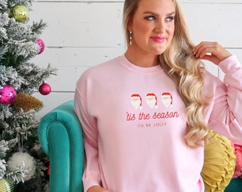 Santa Pink Christmas Sweatshirt for women, Pink Christmas Sweater, Holiday Apparel, Pink Xmas Jumper, Winter Sweater, Pink Christmas Apparel