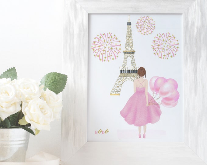 Custom Printable Wall Art, Girl Balloons Eiffel Tower Paris, Room Decor, Artwork, Digital Download 4 sizes included: 4x6 5x7 8x10 11x14