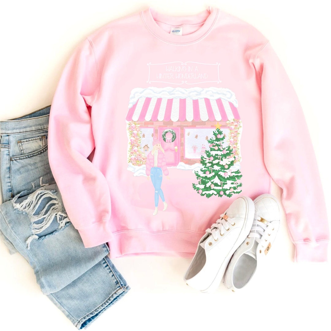 Custom Pink Christmas Sweatshirt for Women, Pink Holiday Apparel, Pink Christmas Sweater Girl 