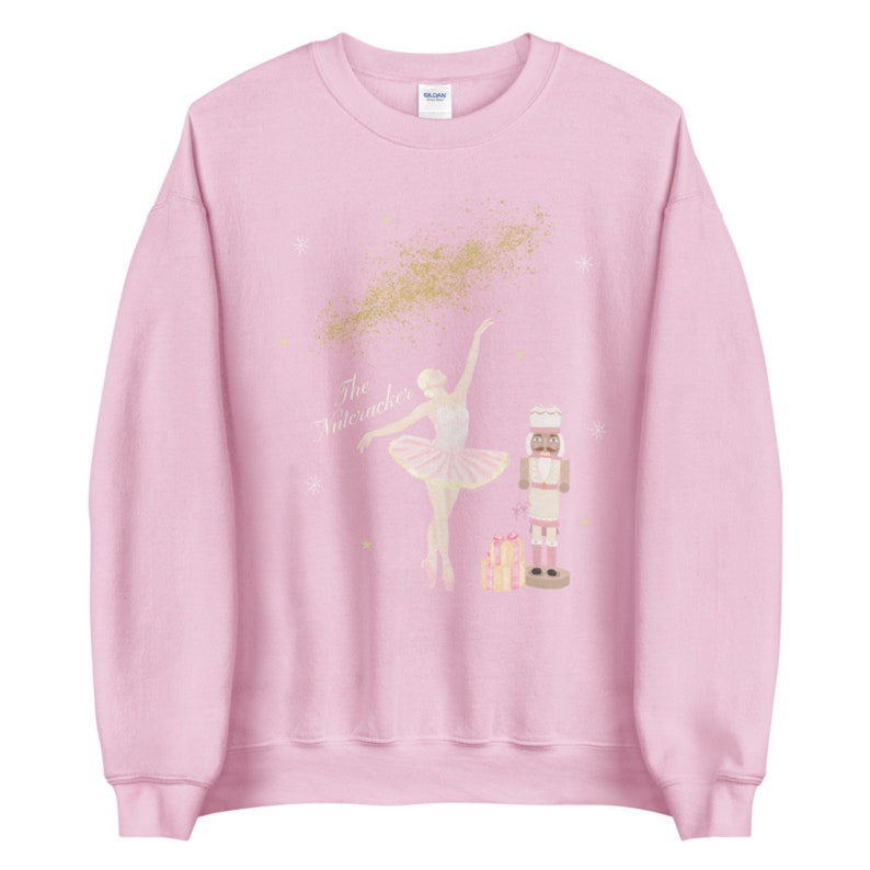 Custom Pink Nutcracker Christmas Sweatshirt, White or pink Christmas sweater, Custom holiday apparel, Cozy Christmas jumper for women image 3