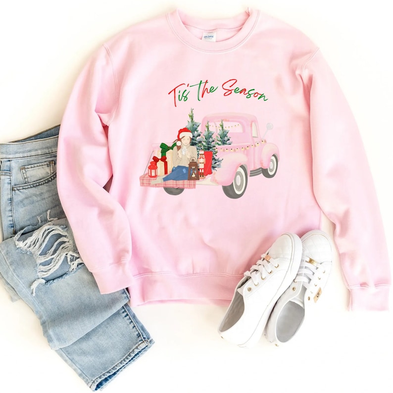 Custom Pink Christmas Sweatshirt for Women, Cute Pink Christmas Sweater