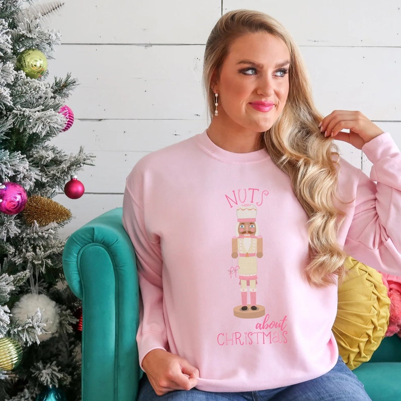 Pink Sequin Nutcracker Christmas Pullover Sweatshirt