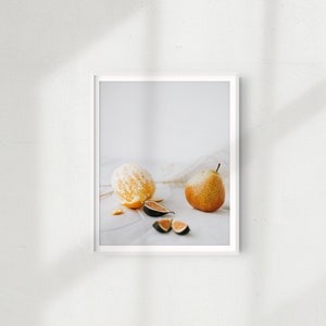 Still Life Art Print I | Fine-Art Photography, Minimal Print, Boho, Orange, Figs, and Pear