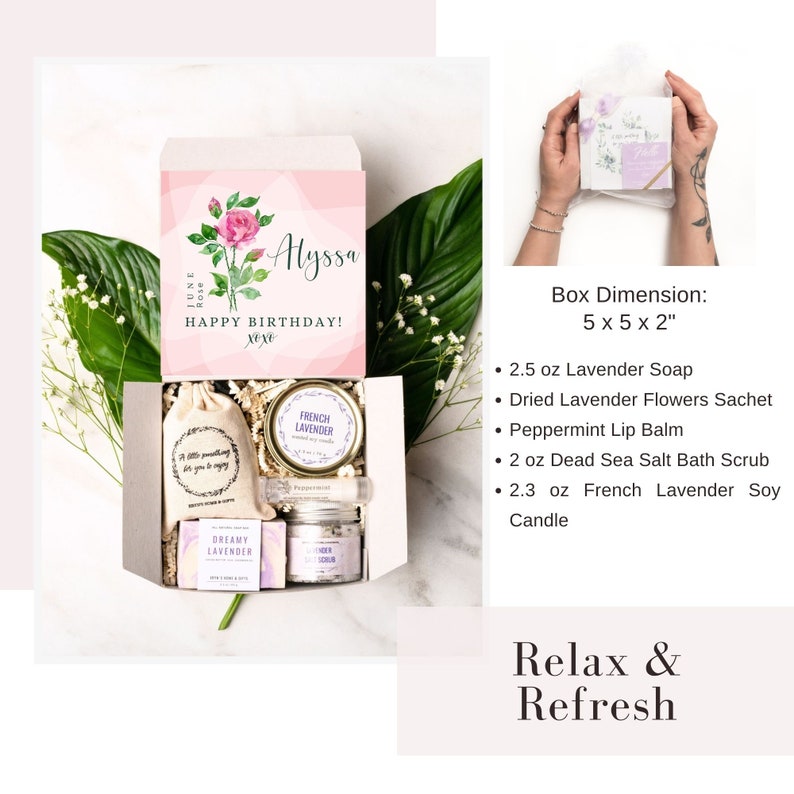 Birth Flower Birthday Gift Box, Gift for Best Friend Relax & Refresh