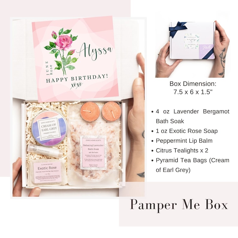 Birth Flower Birthday Gift Box, Gift for Best Friend Pamper Me Box