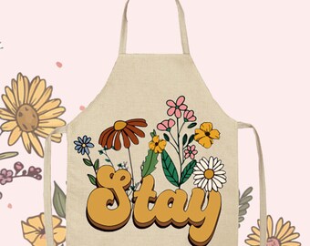 Personalized Apron for Women, Floral Garden Apron, Linen Cotton Apron, Kitchen Apron - Gift for Her