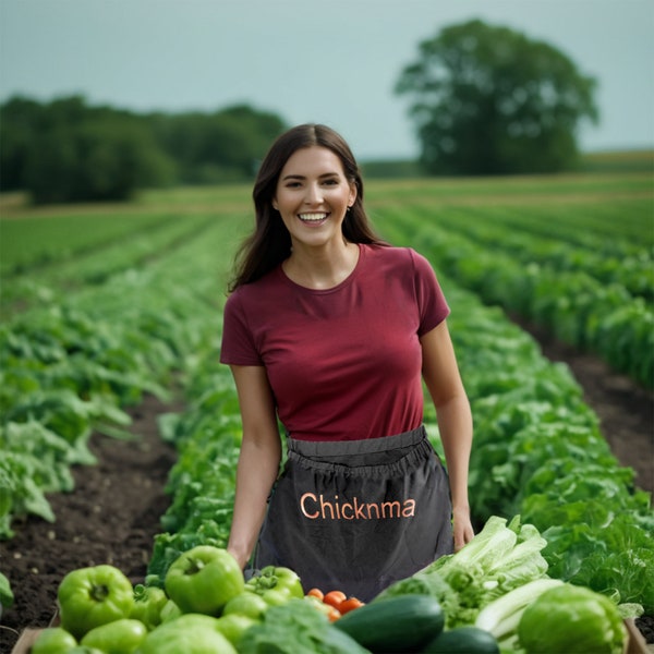 Gathering Apron for Harvesting The Garden with Pockets, Personalized Initial Embroidered Apron, Adjustable Straps