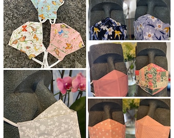 3D face mask: Flowers, Butterflies, Birds, 3D face mask made of 100% cotton, washable at 60 degrees