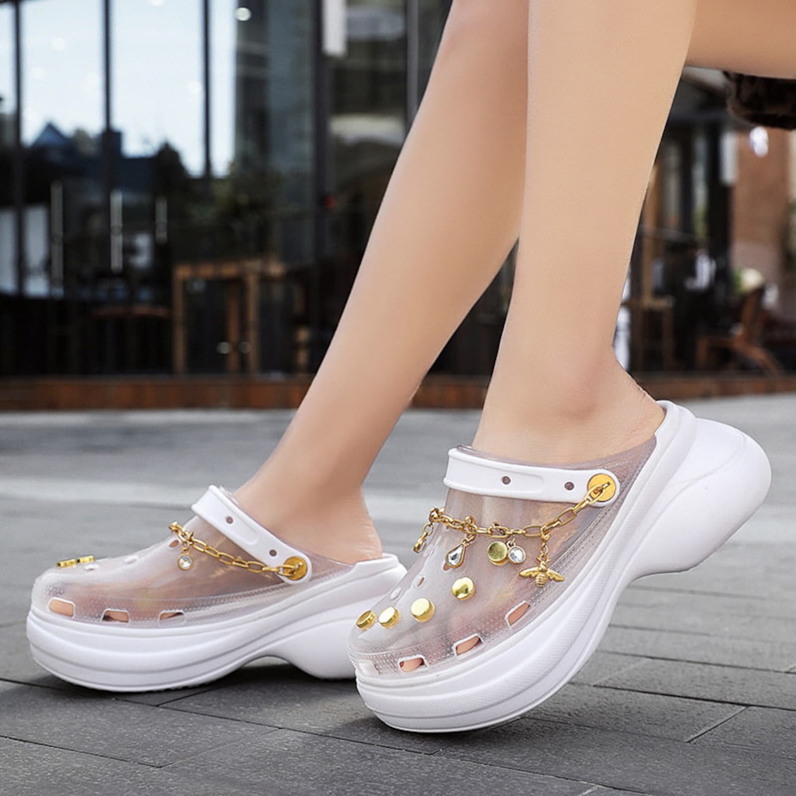 clear platform crocs