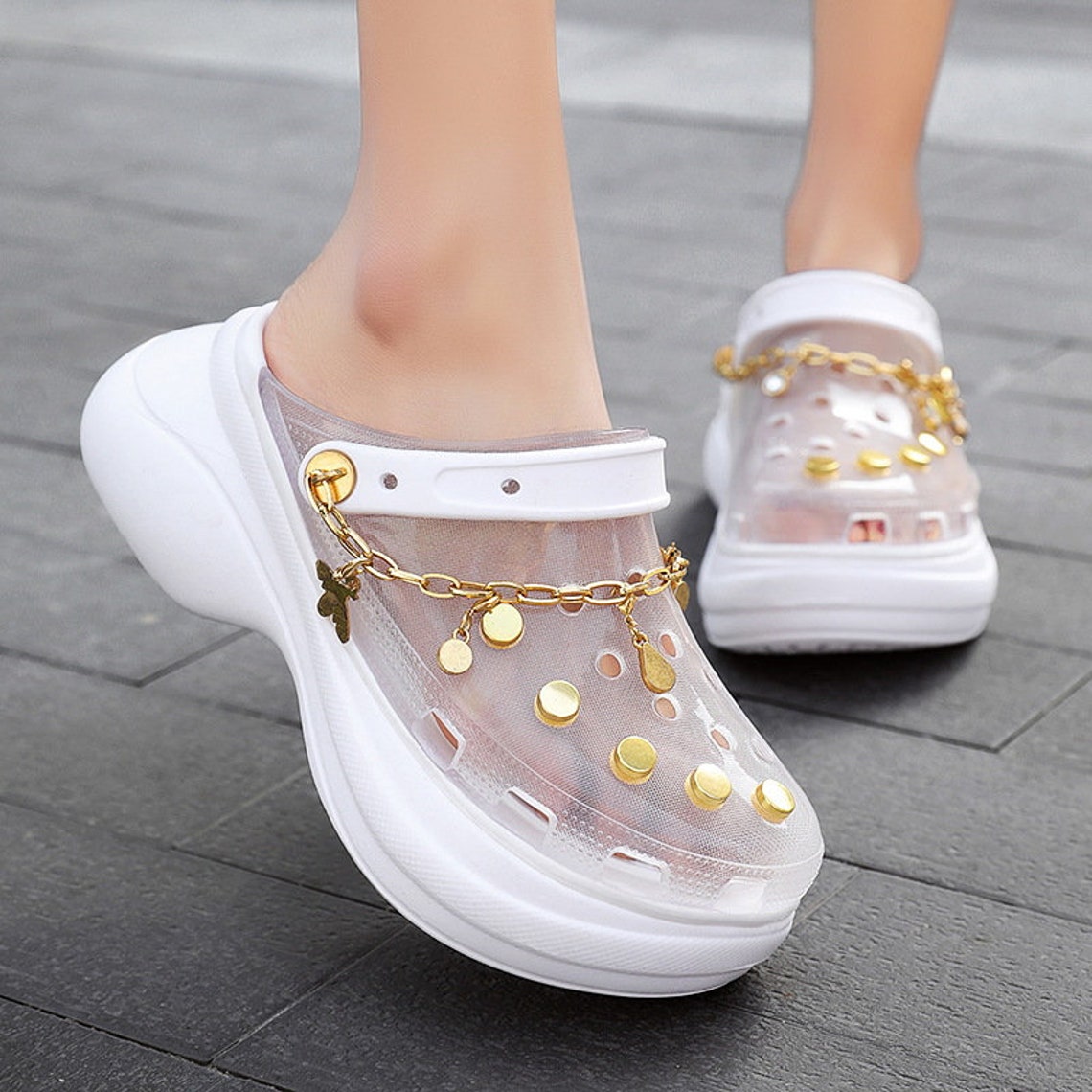 clear platform crocs