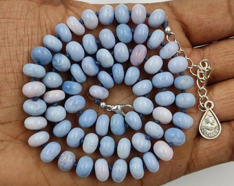 Lavender Opal Necklace Hand Knotted Gemstone Beads Light Purple Silk Jewelry Pastel Beaded Choker Lilac Stone Boho Necklace Gift for Her