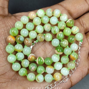 Hand Knotted Green Cats Eye Color Opal Necklace,Green Boulder Opal Necklace,Opal Knotted Necklace,Opal Round Necklace,Opal Candy Necklace