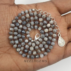 Hand Knotted Grey Moonstone Necklace,Gray Moonstone Knotted Necklace,Moonstone Knotted Necklace,Grey Moonstone Necklace,Handmade Necklace