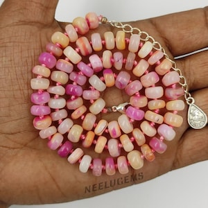 Hand Knotted Pink Yellow Opal Necklace,Peruvian Pink Opal Necklace,Yellow Opal Knotted Necklace,Pink Opal Candy Necklace,Opal Bead Necklace