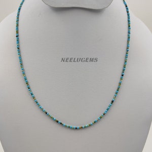 Natural Indian Turquoise Necklace, 3mm Turquoise Faceted Round Beads Necklace,Turquoise Beaded Necklace,Blue-Green Beads,Tourquoise Necklace