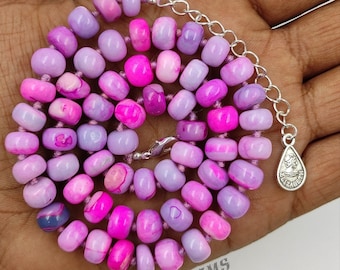 Pink Opal Necklace, Hand Knotted Natural Gemstone Jewelry, 18 Inch Peruvian Pink Opal Silk Strand Soft Blush Heart Chakra Choker Unique Gift