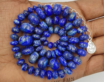 Lapis Lazuli Necklace Hand Knotted Blue Gemstone Beads, Natural Ultramarine Silk Strand, September December Birthstone, Boho Choker Gift Her