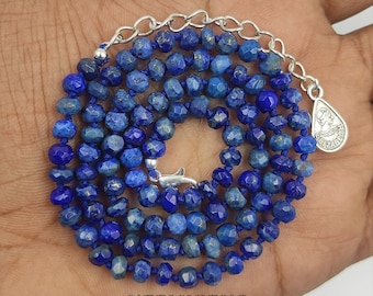 Lapis Lazuli Necklace, Hand Knotted Natural Gemstone, Royal Blue Gold Pyrite Stone Strand, Adjustable Length, Wisdom Gift, Boho Silk Choker