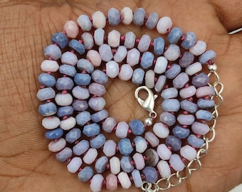 Hand Knotted Lavender Opal Necklace, Natural Pastel Purple Gemstone Beads, Third Eye Chakra, Soft Violet Beaded Chain Boho Luxe Jewelry Gift