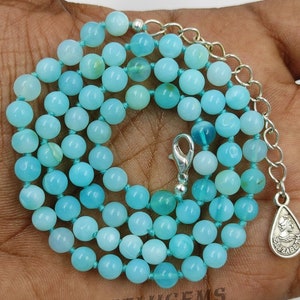 Hand Knotted Blue Opal Necklace,Peruvian Opal Necklace,Blue Opal Knotted Necklace,Peruvian Opal Bead Necklace,Blue Opal Round Necklace,SALE