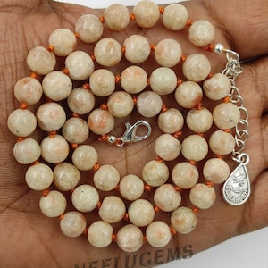 Hand Knotted Cream Quartz Necklace,Cream Quartz Necklace,Cream Quartz Knotted Necklace,Cream Quartz Bead Necklace,Cream Round Necklace,SALE