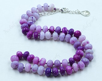 Lavender Opal Necklace Hand Knotted Peruvian Opal Jewelry, Light Purple Gemstone Silk Knotted Strand, Boho Beaded Choker, Gift for Her