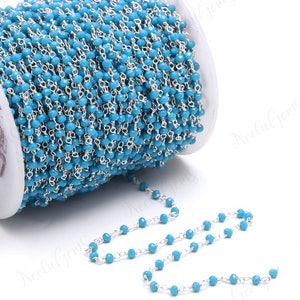 Schöne Aqua Chalcedon Hydro Rondelle Perlen Kette, 3 MM versilberte Wire Wrap Microcut Perlen Kette, Rosenkranz Kette für handgemachten Schmuck