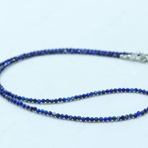 Natural Blue Lapis Lazuli Micro Cut Faceted Bead Necklace,2MM Gemstone Beaded Necklaces Jewelry for Men&Women,Handmade Necklace Gift for Her