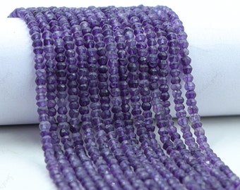 Natural Africian Amethyst Faceted Rondelle Shape Gemstone Beads,Purple Amethyst Rondelle Beads,3-4 MM Amethyst Beads For Handmade Jewelry