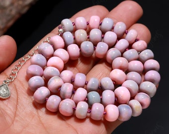 Lavender Opal Necklace, Hand Knotted Natural Purple Gemstone Choker Peruvian Violet Opal Jewelry Silk Thread Knotted October Birthstone Gift