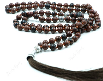 Mahogany Obsidian Beads Mala Necklace-108 Hand Knotted Mala Necklace,Gemstone Beads Yoga,Prayer & Meditation Mala Necklace,Beaded Necklace