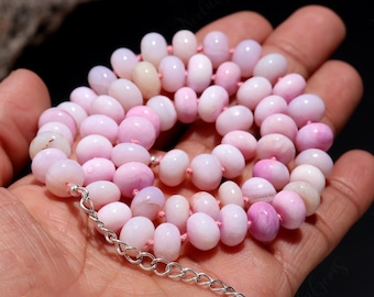 Hand Knotted Peruvian Pink Opal Necklace, Natural Andean Gemstone Choker, Pale Rose Milky Opal Jewelry, Silk Knotted Luxe Boho Gift for Her