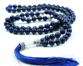 Blue Tiger's Eye Beads Mala Necklace-108 Hand Knotted Mala Necklace,Gemstone Beads Yoga,Prayer & Meditation Mala Necklace,Beaded Necklace