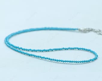 Natuurlijke blauwe turkoois kralenketting, microgesneden gefacetteerde edelsteen choker, december geboortesteen sieraden, sierlijk bohocadeau, cadeau voor haar
