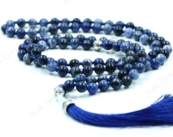 Blue Sodalite Beads Mala Necklace-108 Hand Knotted Mala Necklace,Gemstone Beads Yoga,Prayer & Meditation Mala Necklace,Beaded Necklace