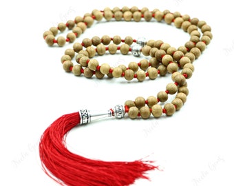 Sandalwood Mala Necklace 108 Beads Hand Knotted - Fragrant Wood Prayer Beads - Scented Meditation Mala - Yoga Jewelry Zen Gift for Him Her