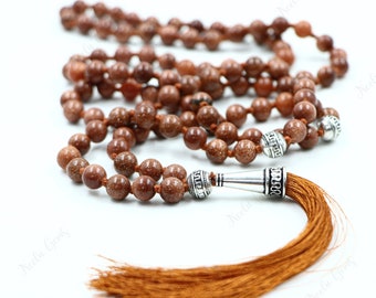 Golden Sandstone Beads Mala Necklace-108 Hand Knotted Mala Necklace,Gemstone Beads Yoga,Prayer & Meditation Mala Necklace,Beaded Necklace