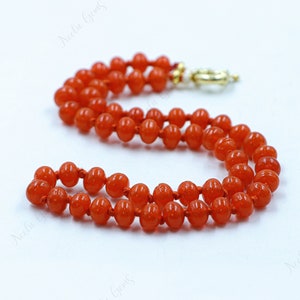 Handgemachte Karneol Quarz Perlen Halskette,Orange Quarz Rondell Perlen Halskette,Quarz Perlen Halskette,Orange Quarz geknotete Halskette