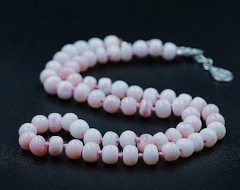 Hand Knotted Peruvian Pink Opal Necklace, Natural Blush Pink Gemstone Beads, Heart Chakra Healing Crystal, Boho Luxe Choker, Rare Opal Gift