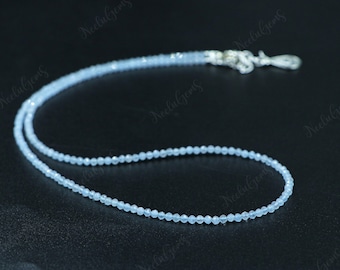 Collar de calcedonia aguamarina, gargantilla de piedras preciosas facetadas microcortadas, delicada joyería de cristal azul espuma de mar, piedra natal de marzo, regalo para seres queridos.