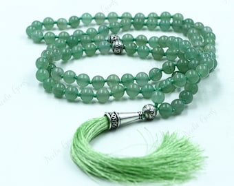 Green Aventurine Beads Mala Necklace-108 Hand Knotted Mala Necklace,Gemstone Beads Yoga,Prayer & Meditation Mala Necklace,Beaded Necklace