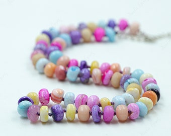 Collar de ópalo peruano multicolor anudado a mano, gargantilla de cuentas de caramelo con piedras preciosas, joyería de piedra arcoíris pastel, regalo bohemio anudado en seda para ella