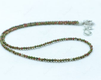 Unakite Jasper Necklace, 2mm Faceted Gemstone Choker, Dainty Pink and Green Crystal Jewelry, Minimalist Nature Lover Gift, Handmade for Her